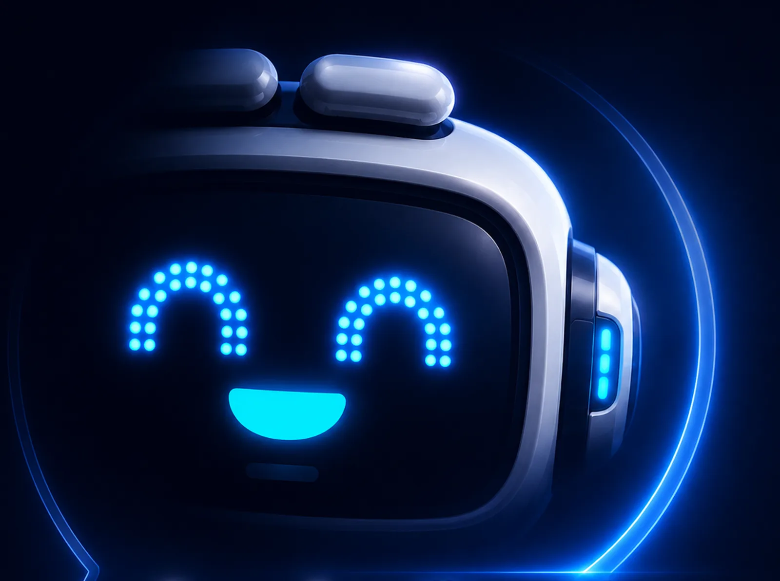Odie, the friendly AskOdie robot assistant, smiling